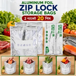 (2 Pack | 20 Pcs) - Aluminum Foil Zip Lock Food Storage Bags - Premium Reusable (Large 11×10 Inch)