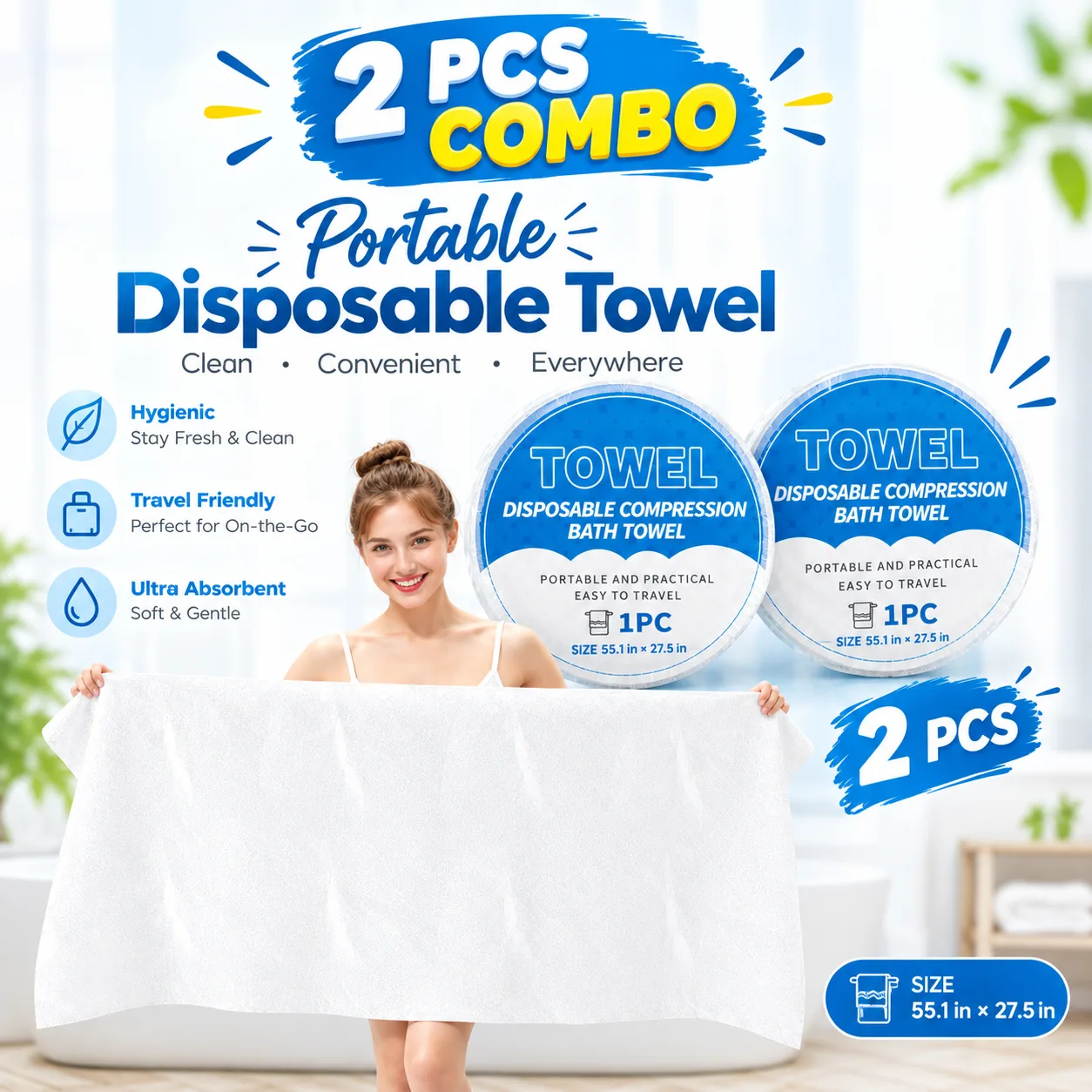 2 Pcs - Disposable Compression Bath Towel – Portable Travel Towel