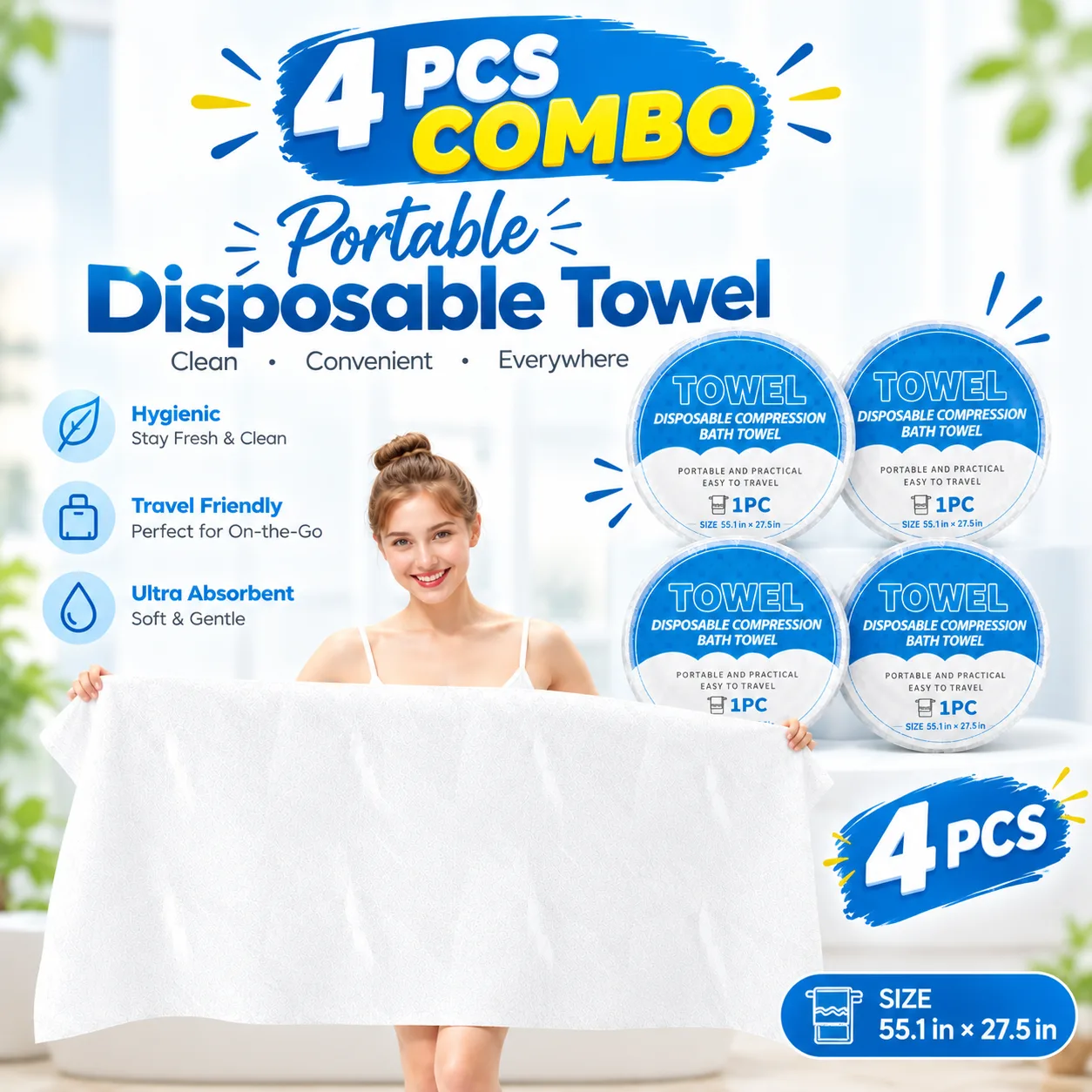 4 Pcs - Disposable Compression Bath Towel – Portable Travel Towel