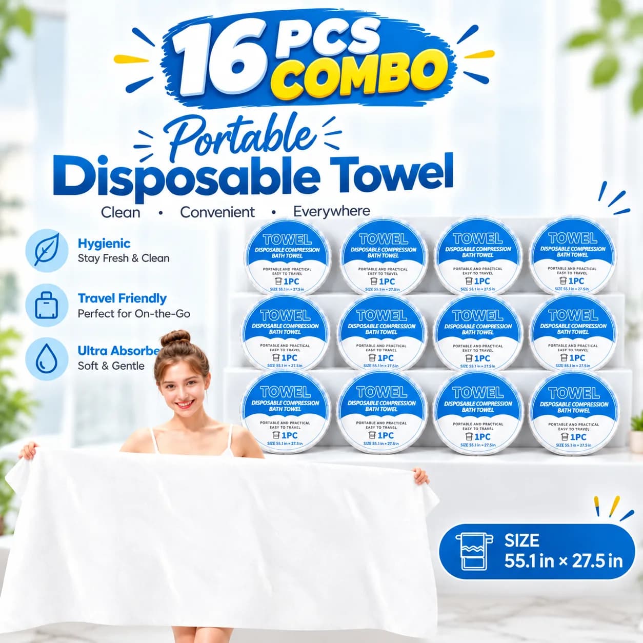 16 Pcs - Disposable Compression Bath Towel – Portable Travel Towel