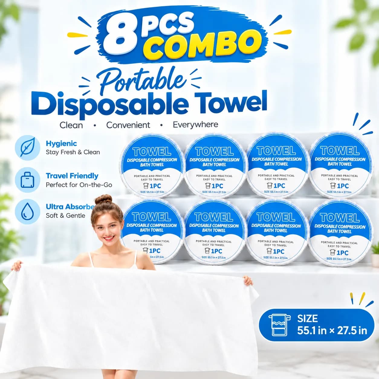 8 Pcs - Disposable Compression Bath Towel – Portable Travel Towel
