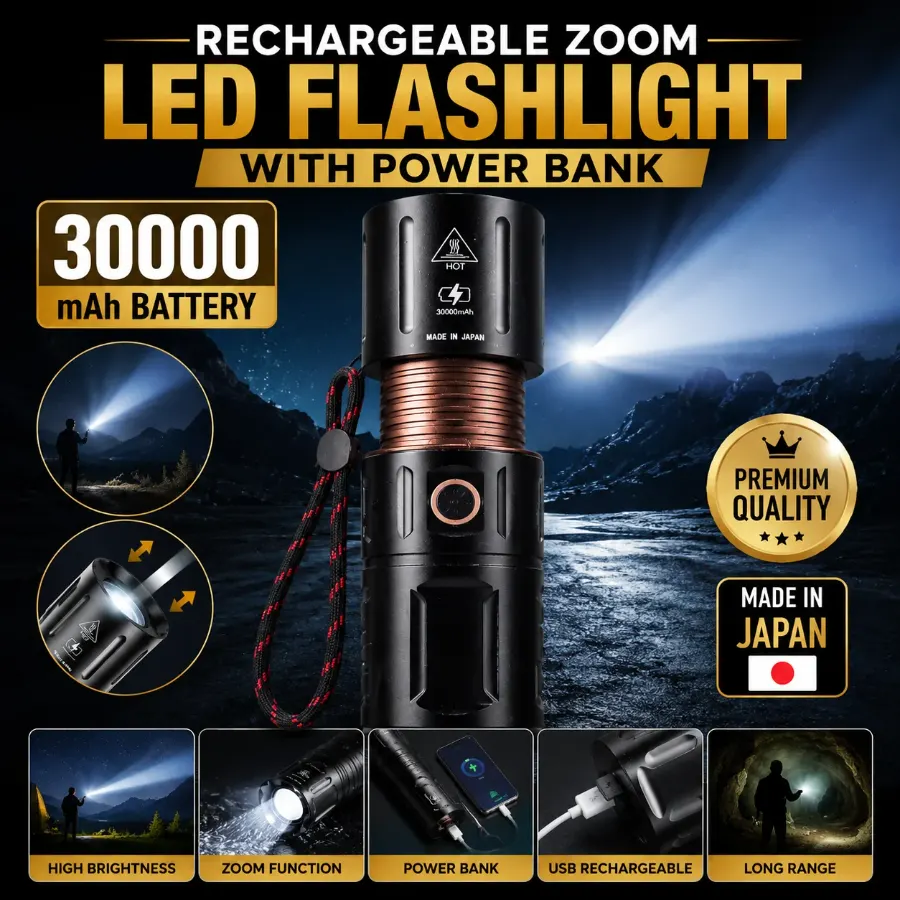 Rechargeable Zoom LED Flashlight Waterproof Zambo Light With 30000mAh Power Bank - Image 4
